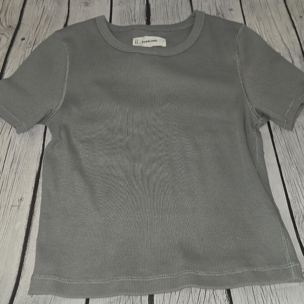 Everlane Ribbed Baby Tee Crop Top Gray Size Small NWT - Picture 5 of 7